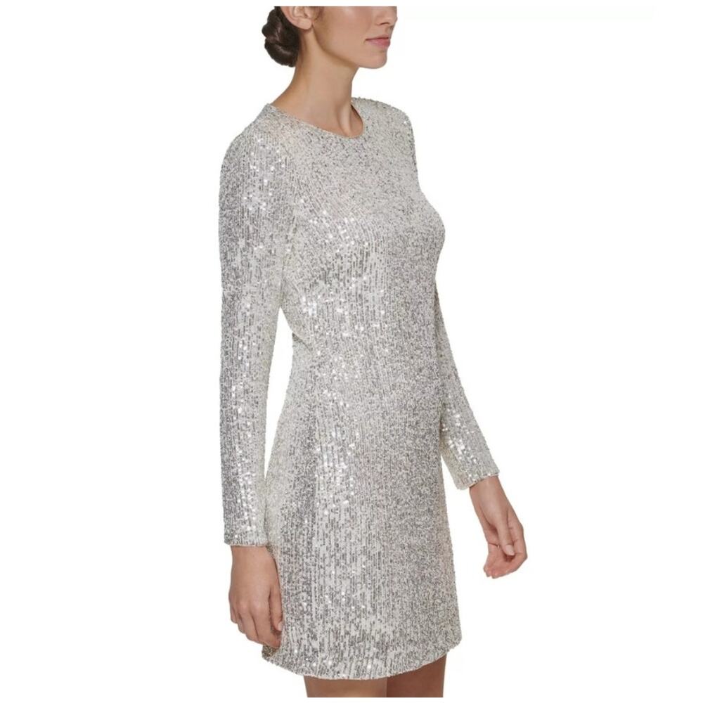 New Eliza J Sequin Shift Dress Size 8 Silver Party Formal Evening Sparkle NWT